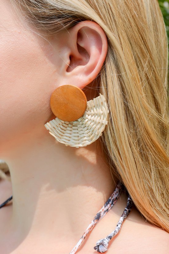 Boucles D'oreilles Pendantes Ovales En Rotin Marron - Fait Main, Avec étiquettes