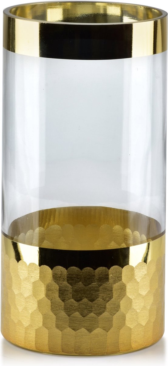 Mondex | Windlicht glas goudkleurig | 19.5cm H | Woondecoratie | Glazen bloemenvaas | Hotel chique | Lantaarn | Cadeau voor man | Cadeau voor vrouw | Woondecoratie
