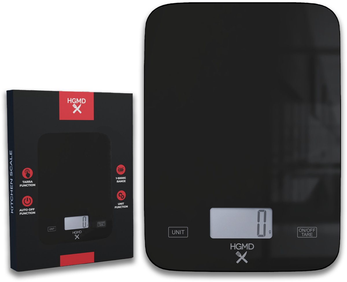 HGMD Digitale Keukenweegschaal - Tot 5kg - Glazen Weegschaal - Inclusief Batterij