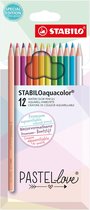 STABILOaquacolor crayon de couleur, pastel, étui de 12 pièces, assortiment de 6 pièces