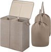Panier à linge 135 L 2 compartiments avec couvercle et sacs à linge amovibles, panier à linge pliable avec poignées, panier à linge commun pour chambre, université, salle de bain (kaki)