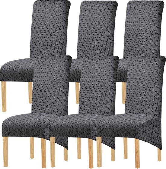 Geometrische jacquard grote stoelhoezen voor eetkamerstoelen, XL eetkamerstoelhoezen met hoge rugleuning, rekbare afneembare wasbare stoelhoezen (K donkergrijs, set van 6)