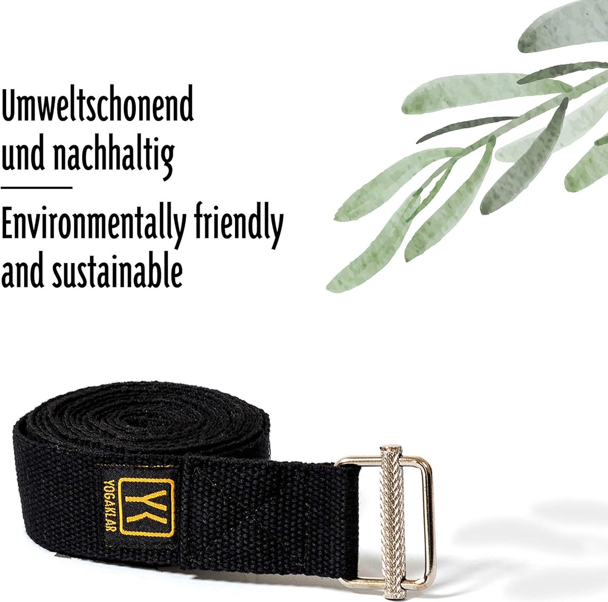 Yogagordel van katoen met anti-slip metalen sluiting – 250 x 3,8 cm brede en stabiele yogagordel van duurzame en milieubewuste materialen voor yoga, pilates en rekoefeningen