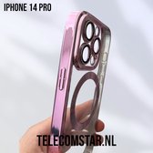 Apple iPhone 14 Pro Magnetisch Hoesje Met Lensbeschermer - Magsafe - Magneet Case Met Ring en camera cover transparant met gekleurde rand - paars