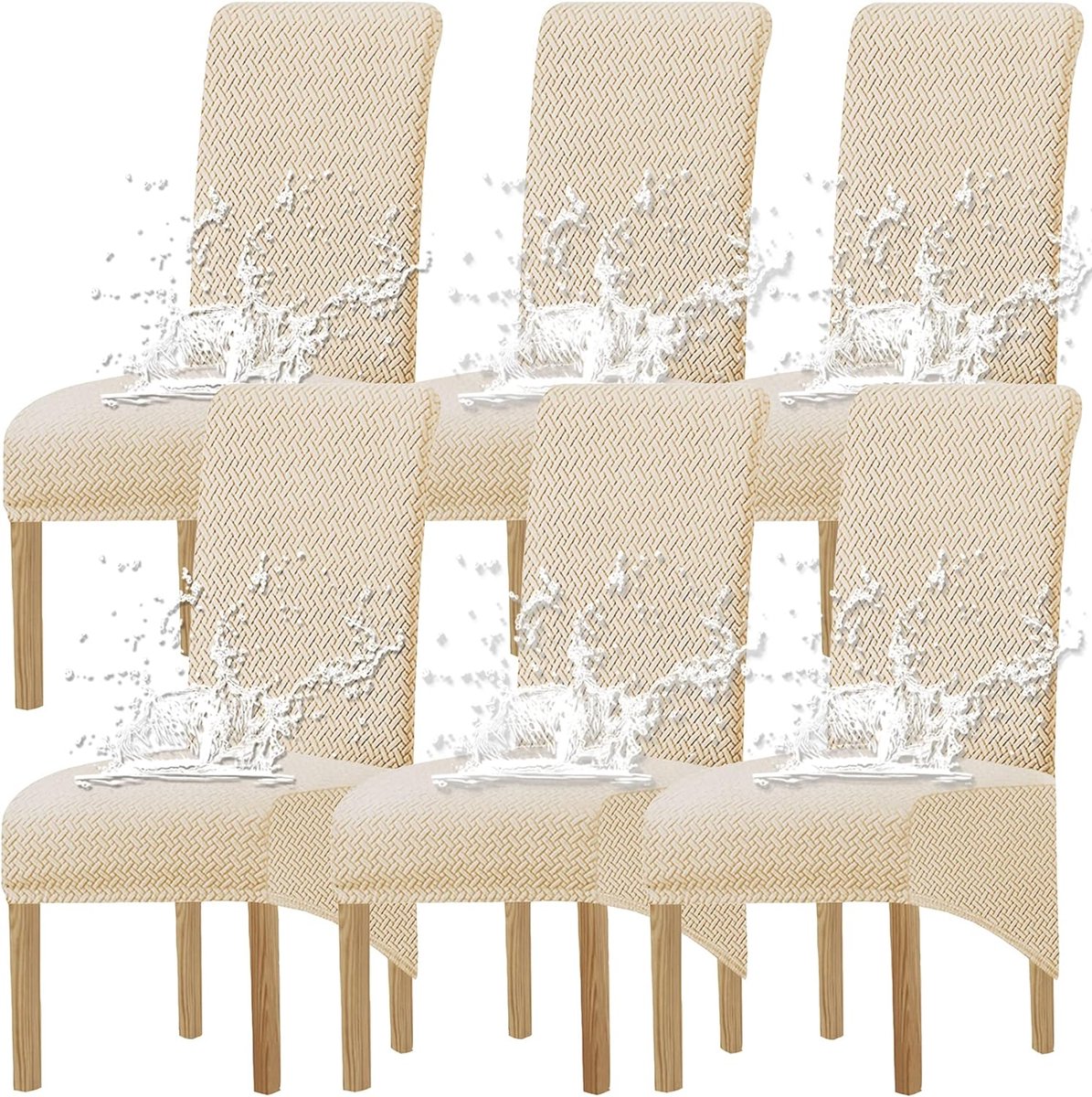 XL stoelhoezen, universele stretch stoelhoezen, set van 2, 4, 6, voor eetkamerstoelen, beige1, 6 hoezen