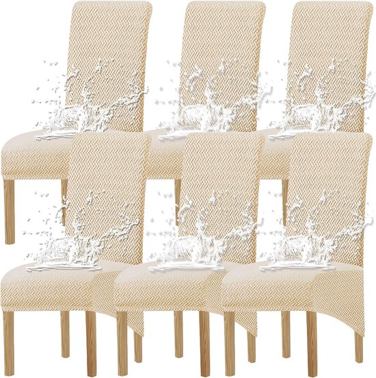 XL stoelhoezen, universele stretch stoelhoezen, set van 2, 4, 6, voor eetkamerstoelen, beige1, 6 hoezen