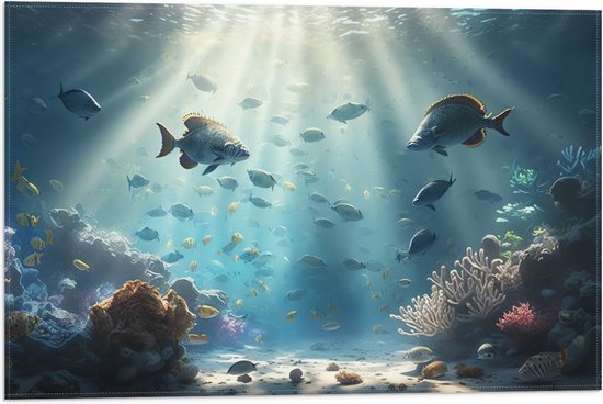 Vlag - Groep Tropische Vissen in de Heldere Zee - 60x40 cm Foto op Polyester Vlag