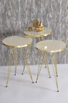Bijzettafel - Gouden Crème Patroon - Bijzettafels - Salontafelset - Set van 3 - Luxe Design - Bijzettafel - Salontafel in de woonkamer - 34X34 cm