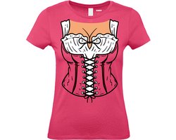 Dames T-shirt Dirndl Boezem | Oktoberfest dames heren | Carnavalskleding heren dames | Foute party | Fuchsia dames | maat XL