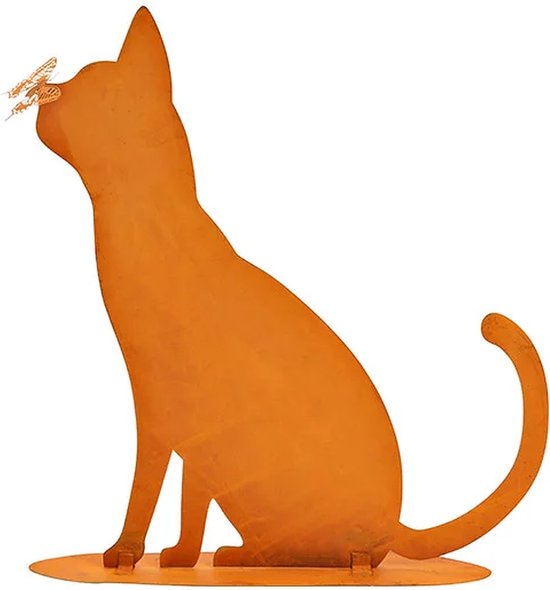 Kat - Tuin - Tuinbeeld - Decoratief beeld van een kat van roestmetaal