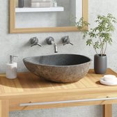 The Living Store Lavabo Ovale Pierre Natuursteen - 37-46 x 29-36 x 15 cm - River Stone