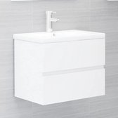 The Living Store Meuble vasque avec évier intégré en aggloméré blanc brillant - Meuble de salle de bain