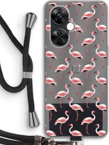 Case Company® - Hoesje met koord geschikt voor OnePlus Nord CE 3 Lite hoesje met Koord - Flamingo - Telefoonhoesje met Zwart Koord - Bescherming aan alle Kanten en Over de Schermrand
