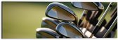 Dibond - Golf Clubs in Trolley op Golfbaan - 60x20 cm Foto op Aluminium (Met Ophangsysteem)