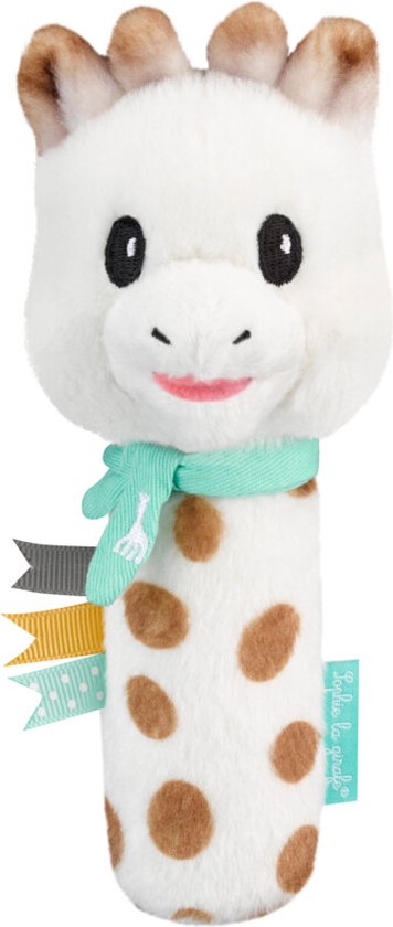 Sophie de giraf Knijprammelaar - Rammelaar - Baby speelgoed - Kraamcadeau - Babyshower cadeau - Vanaf 3 maanden - Pluche - 16x6x6.5 cm - Wit/Bruin/Turquoise