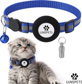 Lunspets Kattenhalsband Airtag met Adreskoker kat & Veiligheidssluiting - Halsband kat & kitten - Kattenbandje met belletje - Reflecterend - Blauw - Airtag Houder & Adreskoker - Voor grote & kleine katten - Alleen houder geen Airtag inbegrepen!