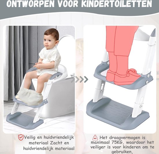 Abattant WC pour Enfants - Pliable - Avec marches et siège rembourré -  Grijs-... | bol