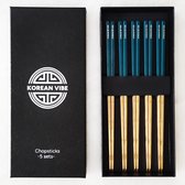 KoreanVibe Chopsticks Set - Eetstokjes - Vaatwasserbestendig - RVS - 5Paar - Goud/Groen