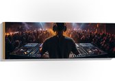 Hout - Dj achter Dj Booth voor Vol Publiek - 90x30 cm - 9 mm dik - Foto op Hout (Met Ophangsysteem)