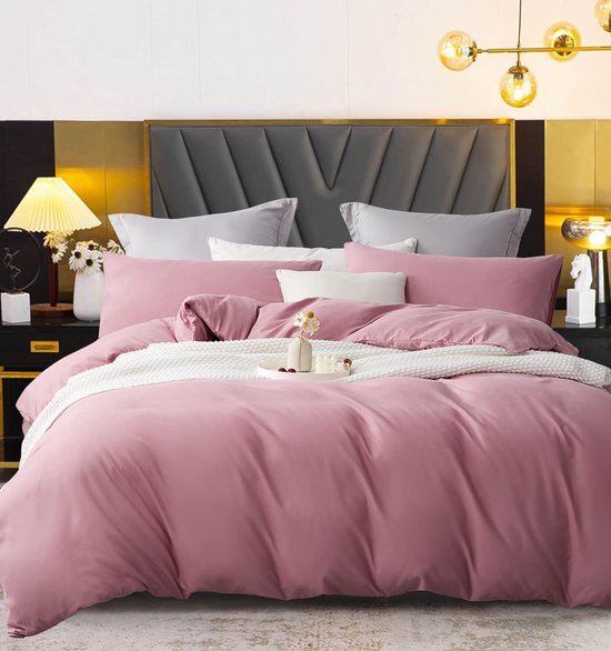 Beddengoed, 135 x 200 cm, 2-delig, roze, lichtroze, beddengoedset, zacht, wollig, microvezel, dekbedovertrek, set dekbedovertrek met ritssluiting, 1 kussensloop 80 x 80 cm