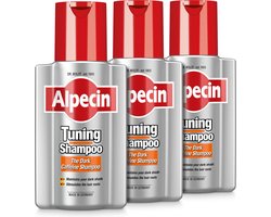 Alpecin Tuning Shampoo 3x 200ml | Behoudt Natuurlijke Haarkleur en Ondersteunt Haargroei | Donkere Cafeïne Shampoo om Grijze Haren