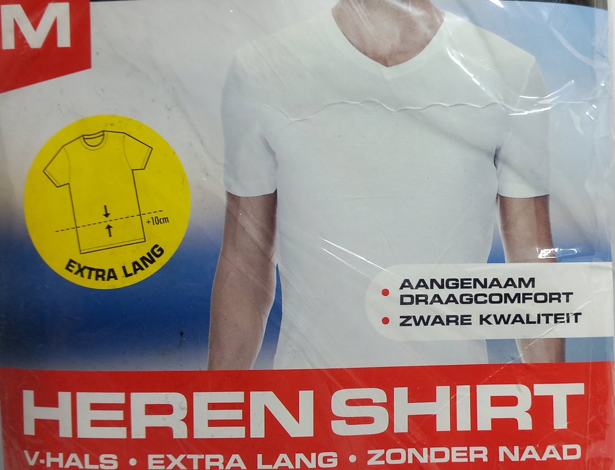 Q-Tex - Heren T-Shirt - Extra Lang - V-Hals - Mooie Kwaliteit -Zonder Naad - Maat M - Kleur Zwart - Voordeel Set 2 Stuks