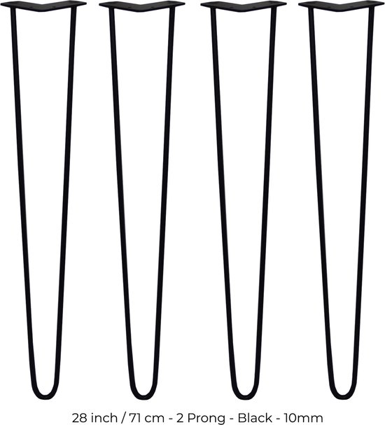 4 x 71cm Hairpin retro pootjes tafelpoten pinpoten - 2 Ledig - 10mm - Zwart - max belasting: 100 kg