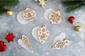 Borduurset op hout - Kerstboomballen - Set van vijf (zonder patroon en garens) - om zelf te borduren