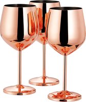 Luxe Wijnglazen set - Rosé-Goud - RVS - Set van 3 stuks - 500 ml
