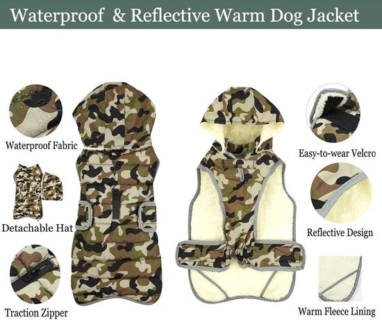 Reflecterende hondenjas met afneembare hoed, waterdichte winterfleece warme jas hondenjas, hondenjas mantel hoodie hondenjas voor kleine middelgrote en grote honden, groen, S - ’merkloos’