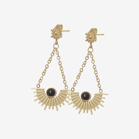 Essenza Half Circle Black Stone Earrings Gold