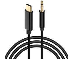 Aux Kabel USB C Auto - USB C naar Headphone Jack Audio Aux Kabel - 3,5 mm - 1 Meter - Zwart - Gevlochten