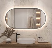 Ovale badkamerspiegel met indirecte verlichting, verwarming, touch sensor, kleurenwissel en mat zwart frame 140×70 cm
