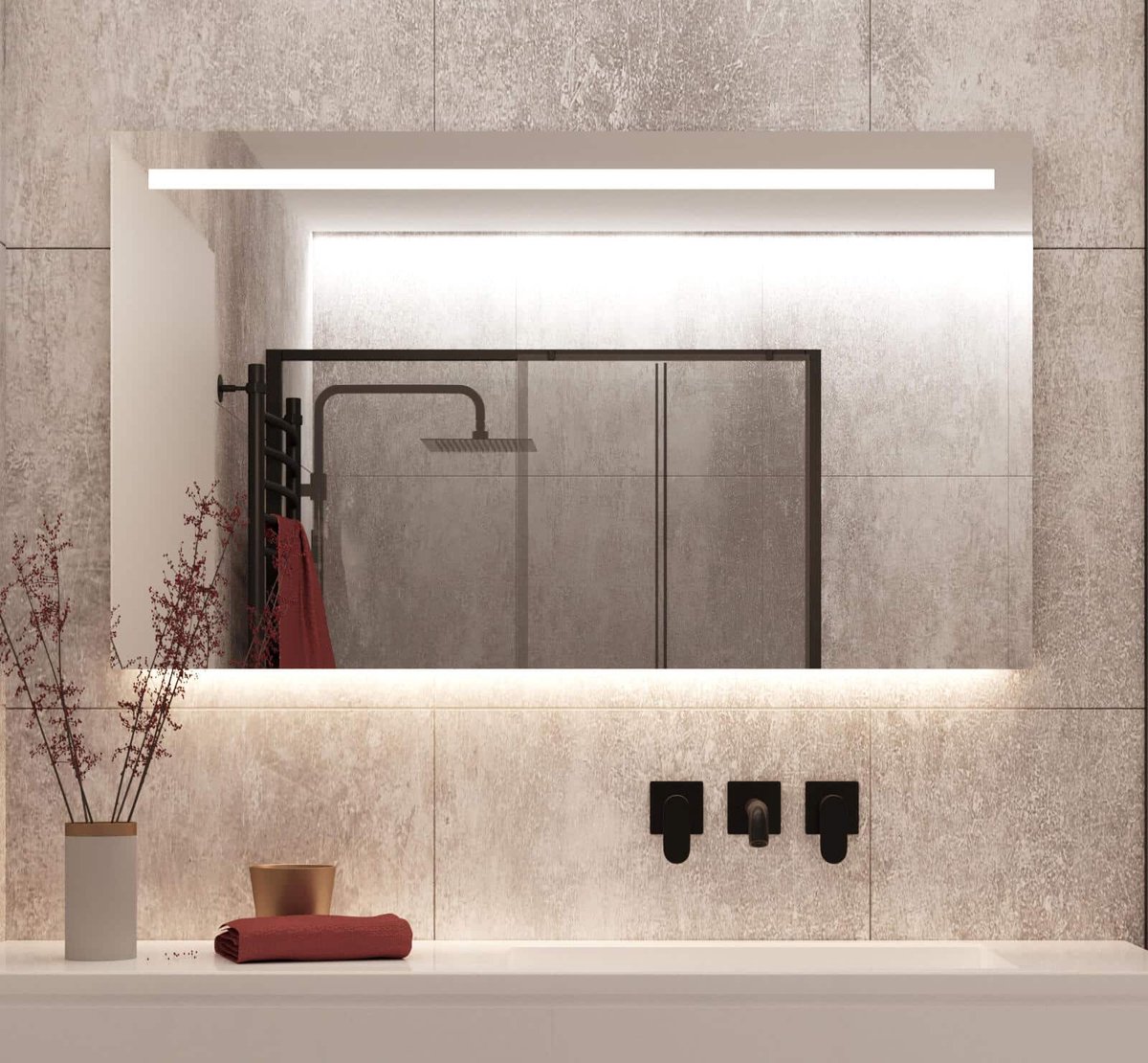 Badkamerspiegel met LED verlichting, verwarming, sensor en dimfunctie 120x70 cm