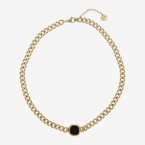 Essenza Large Square Black Stone Necklace Gold