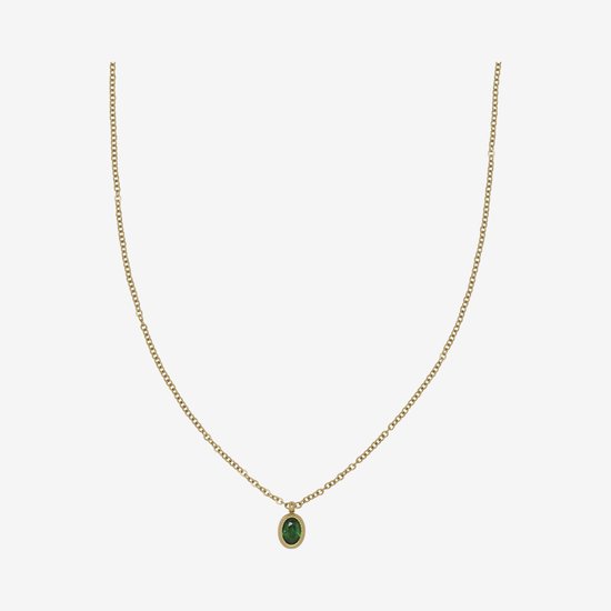 Essenza Round Green Stone Necklace Gold