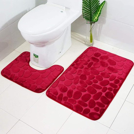 2-delige antislip standaard badmattenset ademend traagschuim badkamertapijten comfortabel zacht waterabsorberend toilet badkamertapijt antislip standaardondersteuning (rood)