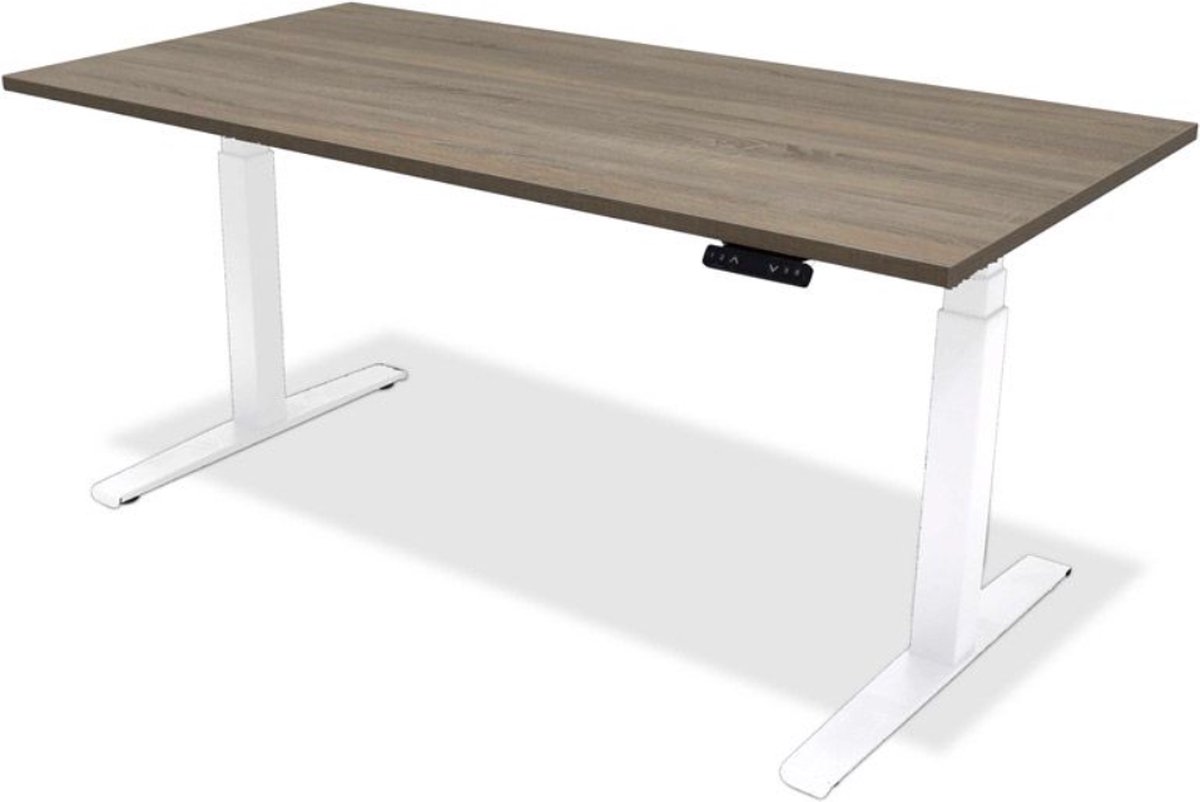 Zit sta bureau - hoog laag bureau - staan zit bureau - staand bureau – verstelbaar bureau – game bureau – 200 x 80 cm – wit onderstel – midden eiken bureaublad