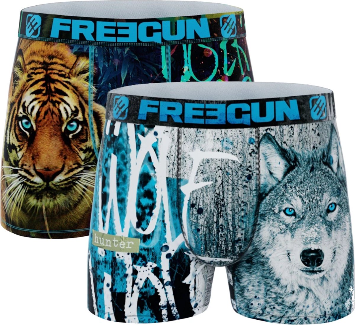 Freegun heren boxershorts microvezel | 2-pack | MAAT M | Duo Wolf/tijger