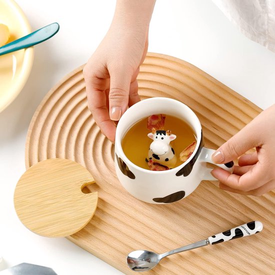Tasse à café en céramique mignonne avec couvercle en forme de vache, tasse  à thé avec