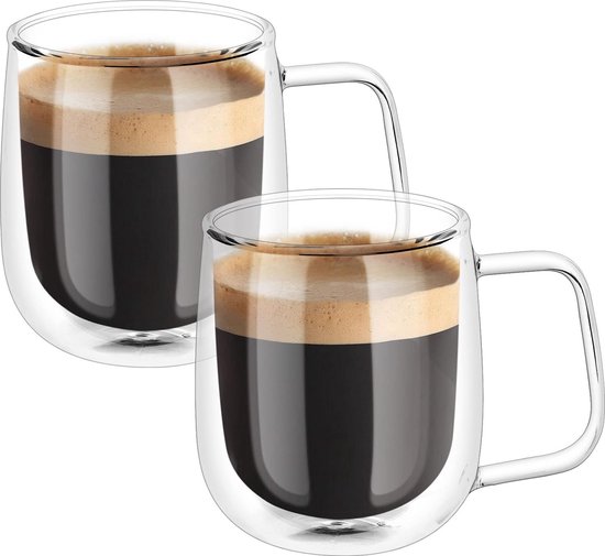 Lot de 2 tasses à café en verre transparent – Tasse à double paroi
