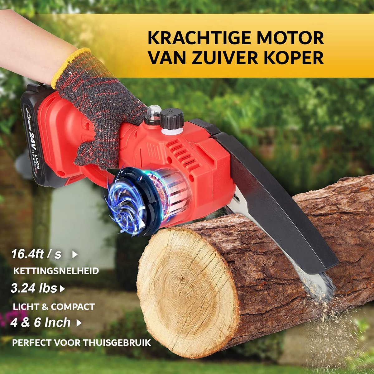 Merkloos Kettingzaag Accu Kettingzaag Mini Kettingzaag Hand Kettingzaag 2-in-1 Incl 4 Kettingen en 2 Batterijen