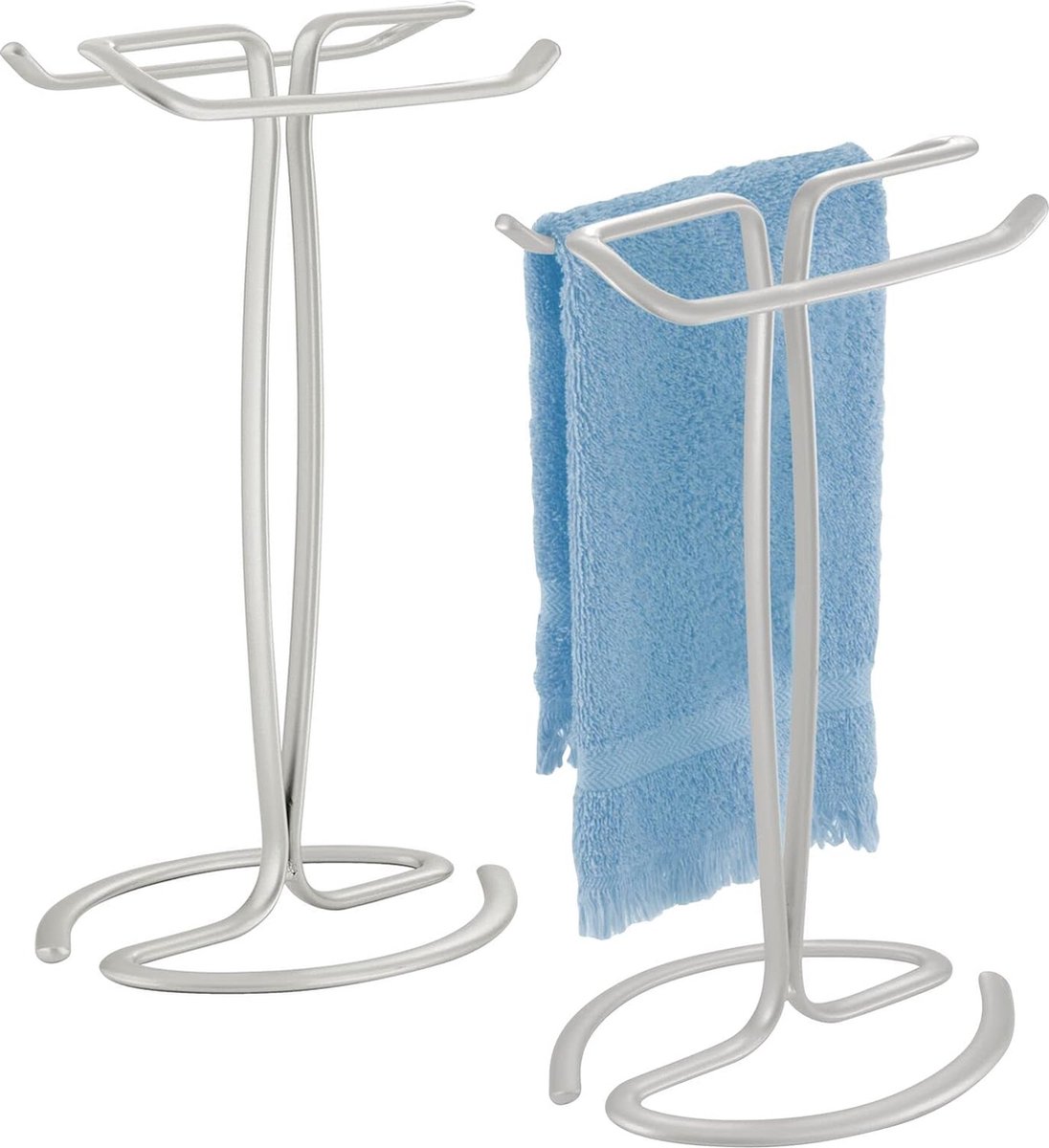 Badkamerhanddoekrek - Vrijstaand handdoekenrek voor 2 kleine gastendoekjes - Compact metalen handdoekenrek - Set van 2 - Lichtgrijs