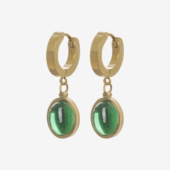 Essenza Light Green Stone Earrings Gold