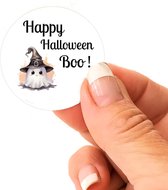 Halloween stickers wit glans Happy Halloween Boo | 4cm 48stuks | leuk op zakjes te plakken voor trick or treat