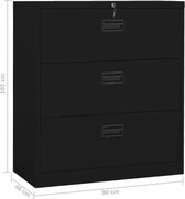 The Living Store Archiefkast Zwart - Staal - 90 x 46 x 103 cm - 3 Lades - A4 + Amerikaanse Letter + Legal - 135 kg draagvermogen - Met slot