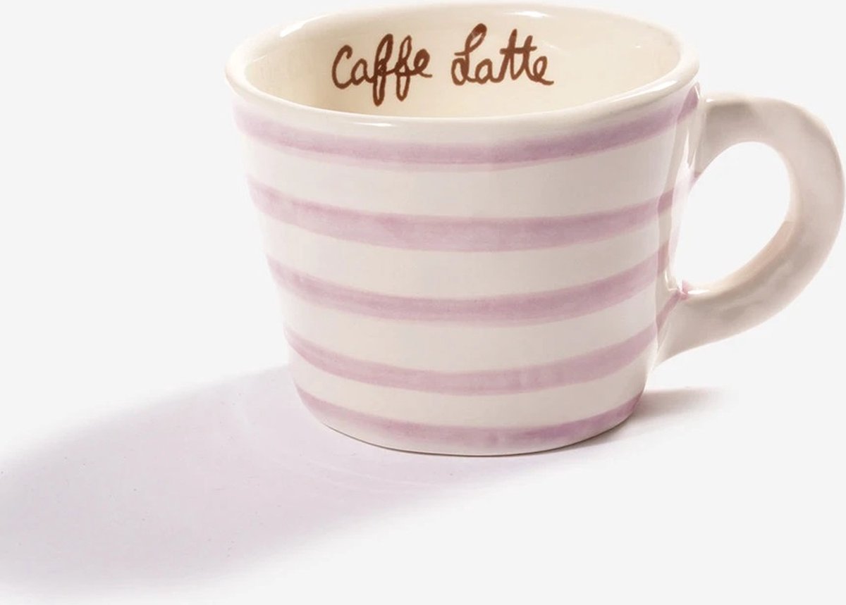 Set van 2 - Cup latte pink stripes - Kop met oor - handgemaakt - duurzaam - Agneta Livijn