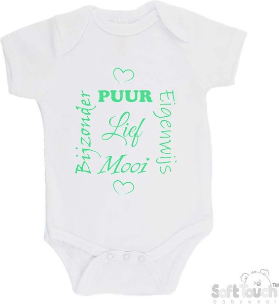 Barboteuse 100% coton "Puur Stubborn Beautiful Special Sweet " Unisexe Katoen Wit/menthe Taille 68