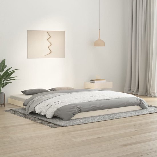 The Living Store Bedframe Massief Grenen - King Size 150 x 200 cm - Wit