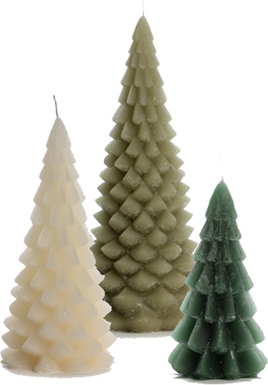 Cactula kwaliteits kerstboom kaarsen set van 3 - 13.5 x 30 cm - 10 x 20 cm - 6.3 x 12 cm - Wonderland